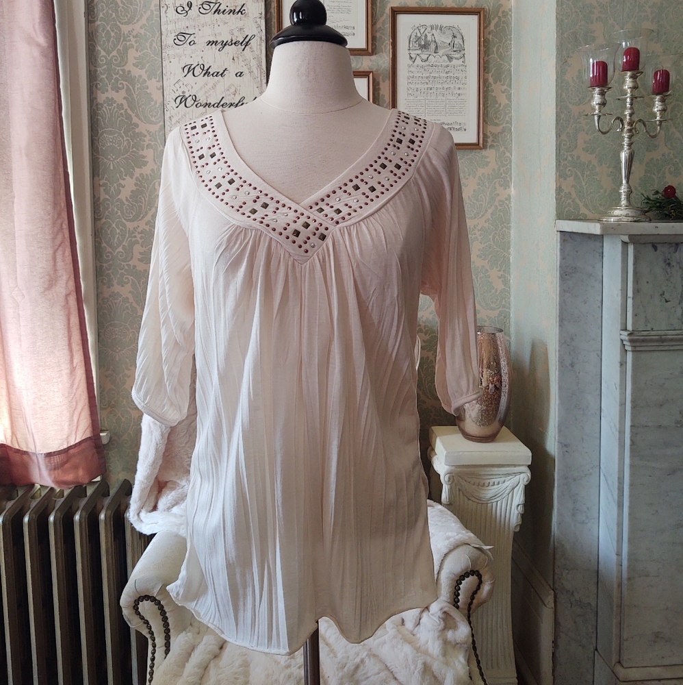 French Laundry Cream Embellished Top